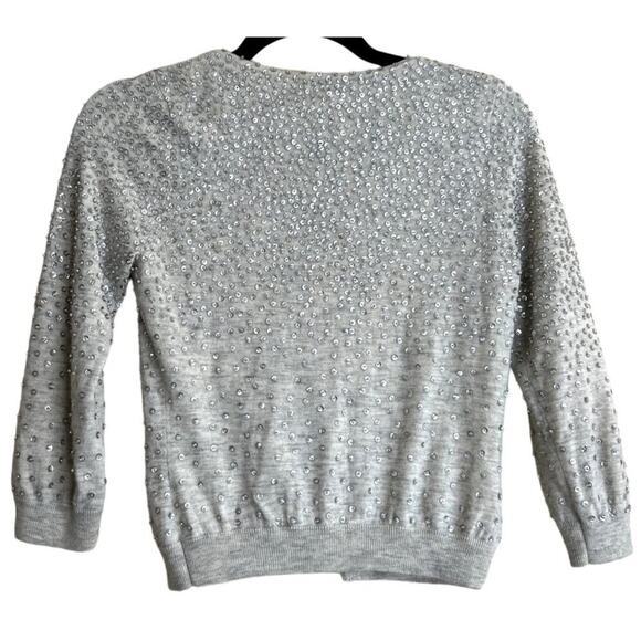 LeRok 100% Cashmere Sequin Cardigan Sweater Medium Gray Sparkle Embellished - Picture 2 of 7